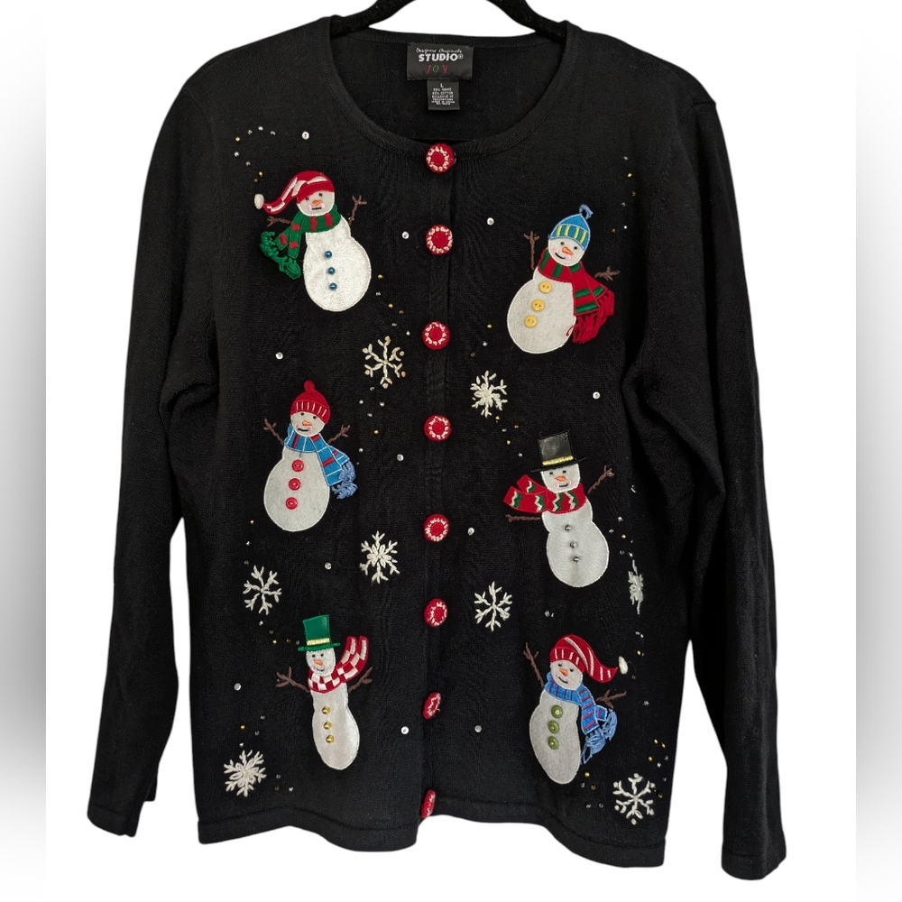 Vintage Designers Originals Studio Large Christmas Sweater‎ Cardigan Snowmen